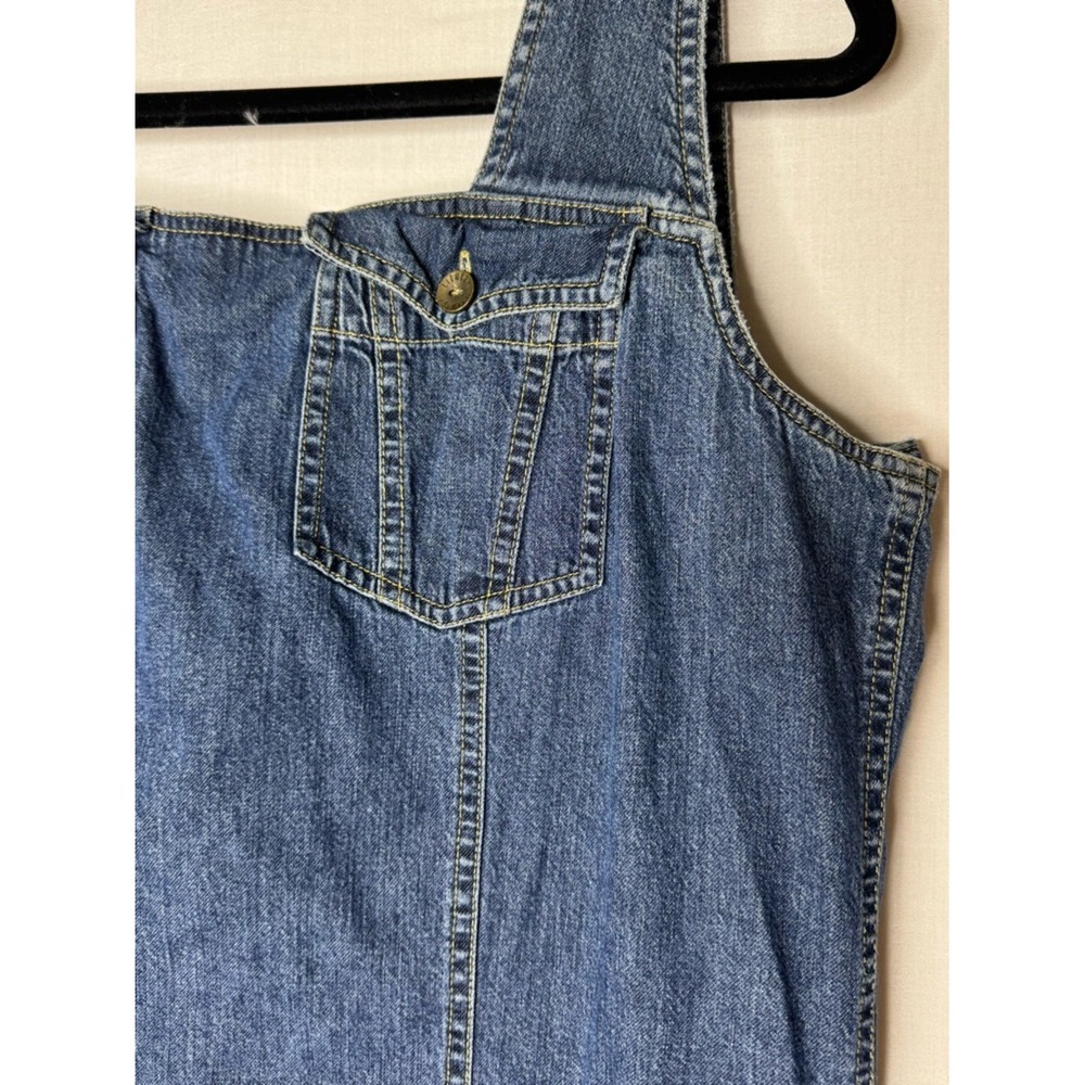 Vintage Womens Denim Overall Midi Jumper Dress 90s Sz 16 Cotton Sleeveless - Picture 3 of 7